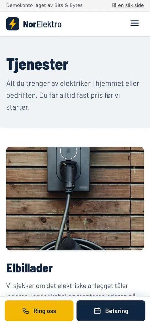 Tjenestesiden til NorElektro på mobil